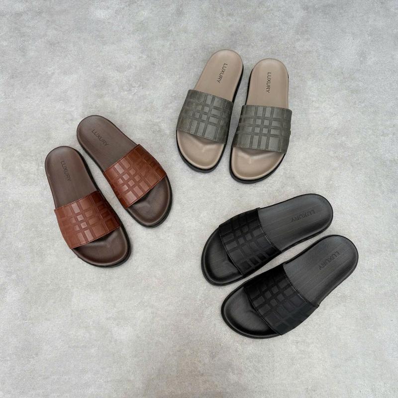 [ Khâu Dấu Chỉ  ]  Dép Nam Dép đi mưa - Chống trơn trượt  Luxury quai da không thấm nước cao cấp, đế cao su Fashion khâu đế khâu quai Slipper DéP