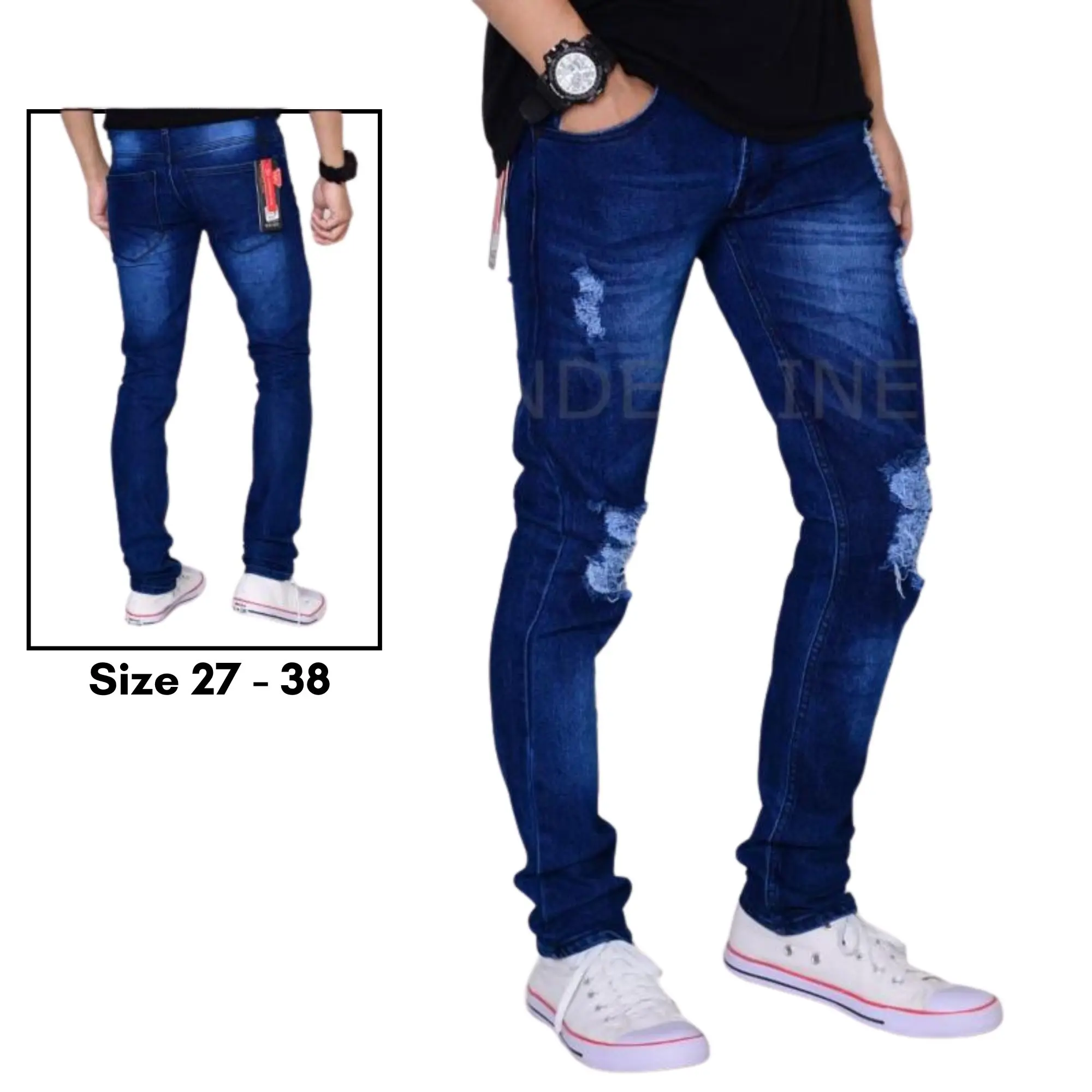 Celana Jeans Panjang Skinny Sobek Pria Terbaru melar nyaman soft slim fit denim stretch cowok hitam Distro