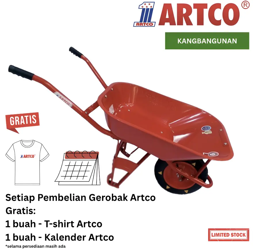 Gerobak Sorong Dorong Pasir Cor Artco Original Set Merah Sawit