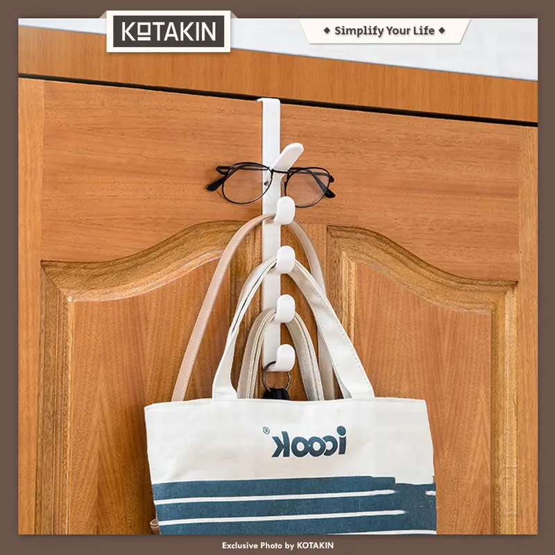 Gantungan Baju Belakang Pintu Cantolan 5 Kait Pakaian Topi Tanpa Paku Steel Cloth Hanger Multifungsi 3