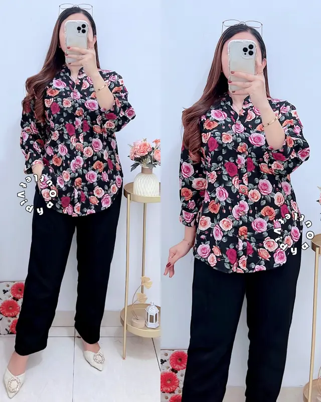VIDYA - Setelan Amanda 3970 - Set Wanita - Bawahan Polos - Atasan Kerah Sanghai 4