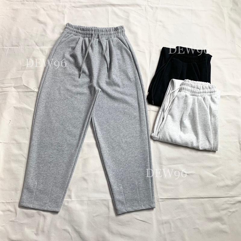 Quần baggy nữ chất vải nỉ 2 da mềm mại lưng cao cạp chun dây rút có túi trước