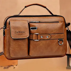 Men's Retro Messenger Bag with Waterproof Design, Large Capacity Laptop Briefcase for Office Work, Travel and School - black