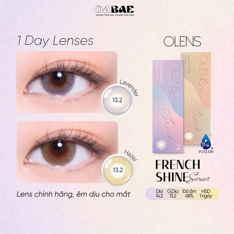 Lens 1 ngày French Shine Lavender Hazel chính hãng OLENS KOREA DIA 14.2mm độ cận 0-8 DABAE
