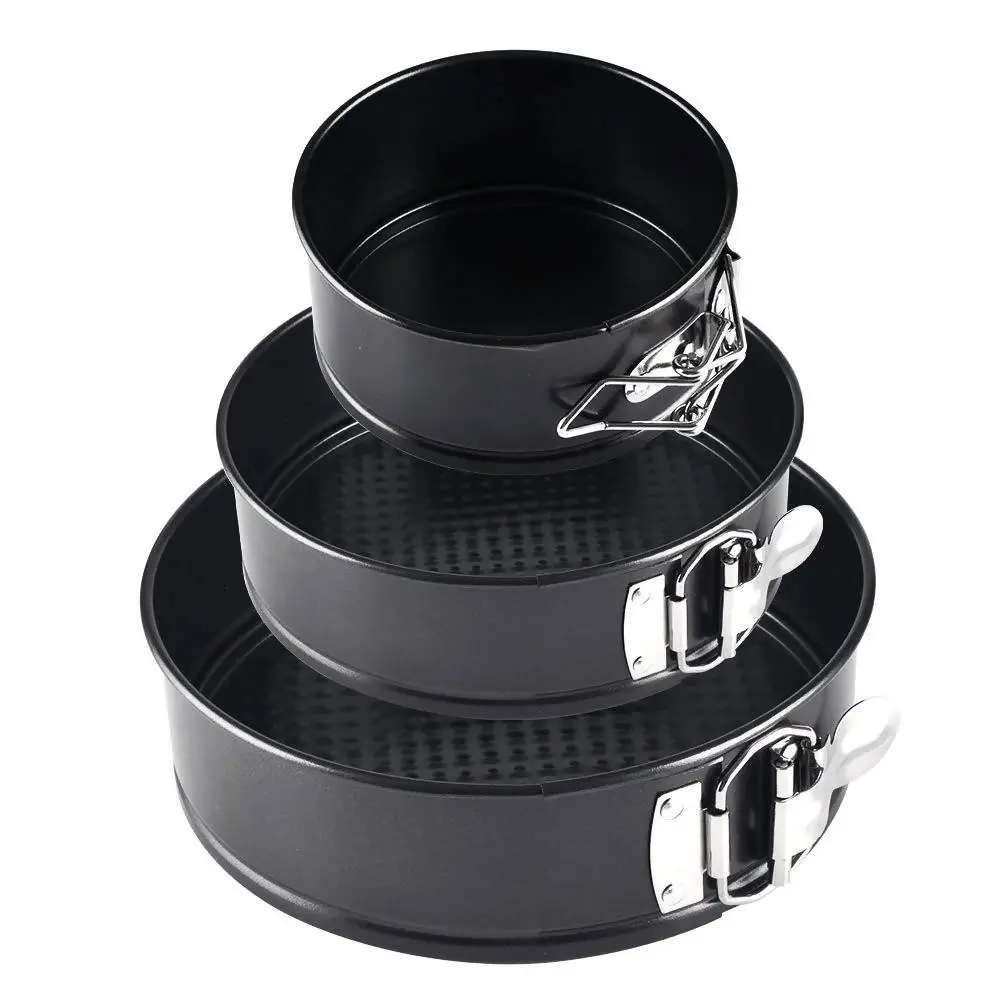 Round Cake Pan Set - 3 Piece for Baking, Professional-Grade High-Carbon Steel, Springform Design, Anti-Stick Coating