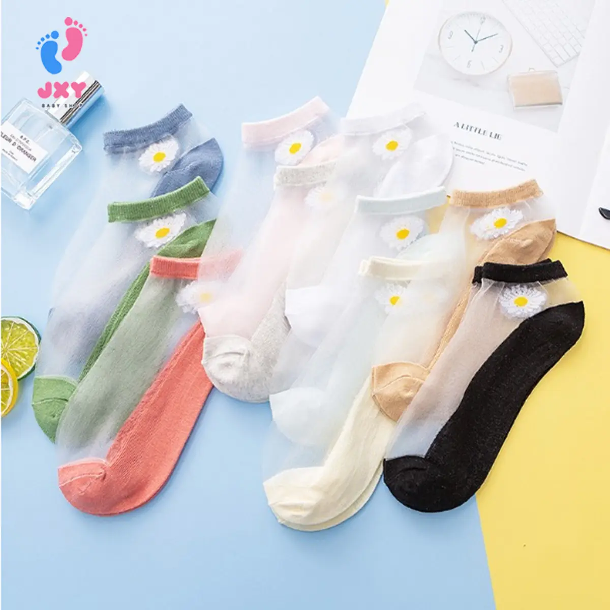 Kaos Kaki Wanita Bunga Daisy / Kaos Kaki Transparan Fashion Socks  WZ4001-4005