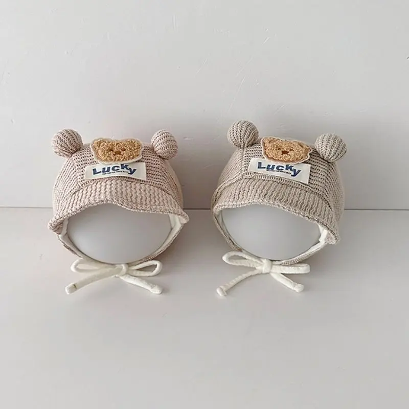 Mũ Em Bé Hình Gấu, Thiết Kế Dễ Thương, Bóng Đôi, Thích Hợp Cho Mùa Thu Và Mùa Xuân, Mũ Sơ Sinh, Chống Lạnh, Mũ Bảo Vệ Tai, Cho Trẻ Em 3