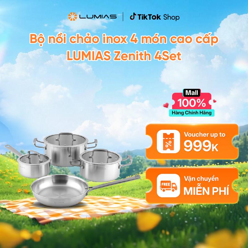 Bộ nồi chảo inox 4 món cao cấp Lumias Zenith 4Set - 1 quánh, 2 nồi & chảo - Cấu tạo 5 lớp