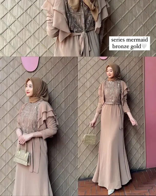 Baju Gamis Wanita Terbaru Ayda Mermaid AF Bahan Certy Babydoll Full Furing Mix Brukat Size M L XL XXL Dress Kondangan Kekinian Fashion Muslim Warna Mocca Black Roseberry Denim Grey Zipper Depan / Busui 0