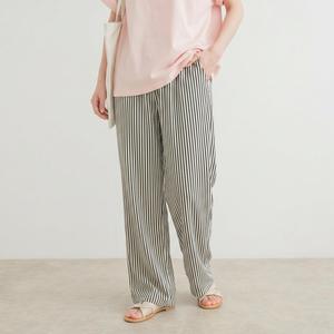 女性のストライプ柄のドローストリングウエストワイドレッグパンツ、夏のカジュアルなポケットパンツ、女性のボトムスを毎日着用する