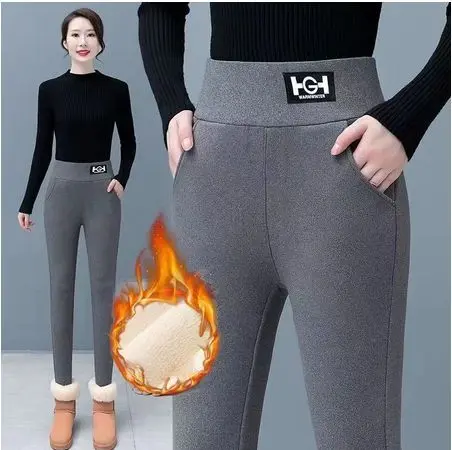 Legging Wanita Hangat dan Elastis / Legging Wanita Tebal Premium / Pinggang Elastis Slim Fit Abu-abu