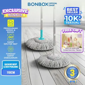 【EXCLUSIVE TOKOMAMAGIGI】BONBOX Alat Pel Lantai Putar Otomatis Magic Twist Mop Alat Pel Lantai Peras Otomatis Alat Pel Tongkat Pel + Kain Pel Set Mop Stick Set with Headmop Adjustable Dapat Digunakan Untuk Semua Type Produk Pel Bonbox BCT3903