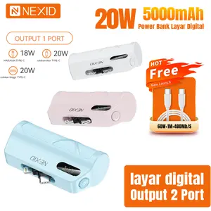 NEXID Power Bank Mini Fast Charging PD 20W Type-C Lightning 5000mAh AKD-YD54 Layar Digital 3 Port Kualitas Premium Indonesia dengan Port Type-C dan Kabel Type C Ideal untuk Perjalanan powerbank
