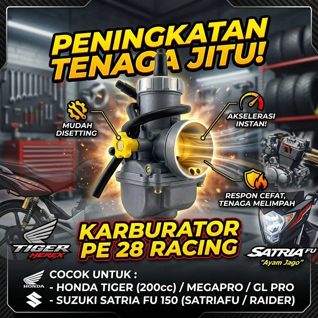 Karburator Racing / Karburator PE 28 NSR150 SP Honda NSR150 SP/Honda Tiger (200cc) / MegaPro / GL Pro-Yamaha RX-King (135cc) / Suzuki Satria FU 150 (Satriafu / Raider) / Kawasaki KLX 150/Yamaha Vixion / Byson