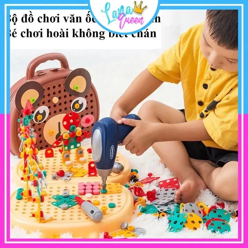Bộ đồ chơi kỹ sư lắp ráp kèm khoan điện - đồ chơi vặn ốc vít - Cho bé từ 3 tuổi - Lana Queen