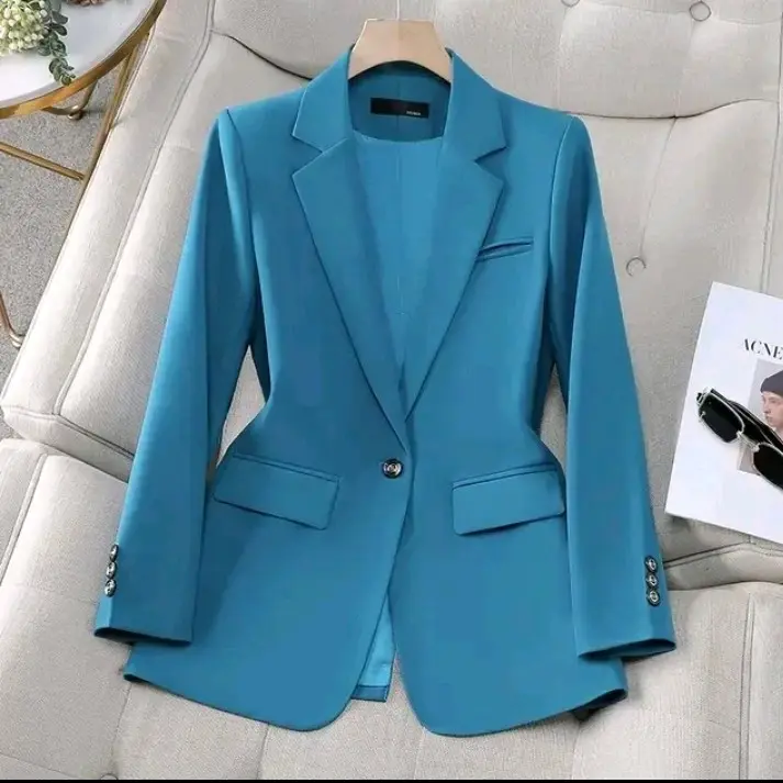 JAS BLAZER WANITA/JAS FORMAL WANITA/JAS KERJA WANITA/JAS KANTOR WANITA/BLAZER WANITA BIRU TURKHIS S  Panjang Casual Atasan Tangan Nyaman Slimfit Kancing Simple blazer  korean