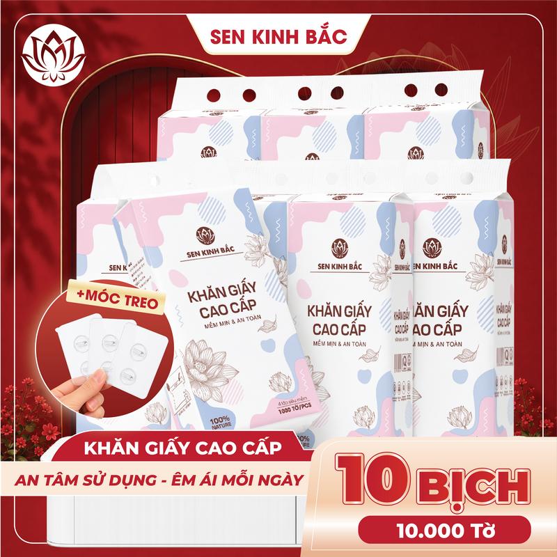 Giấy Treo Tường Sen Kinh Bắc 1000 Tờ 250 Lần Rút 4 Lớp Mềm Mịn, kích thước 170*130mm, Giấy đa năng rút đáy thành phần bột gỗ tự nhiên 100% , an toàn lành tính