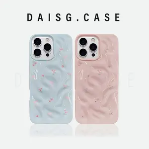 DAISY CASE Pink Flowers and Bowknots iPhone 11 13 12 14 15 16 Pro MAX XR XS MAX 7Plus 8Plus SE 7 8 6 6 S Plus 2025 iPhone Meteorite Texture Phone Case Silikon Tahan Benturan Tahan Benturan