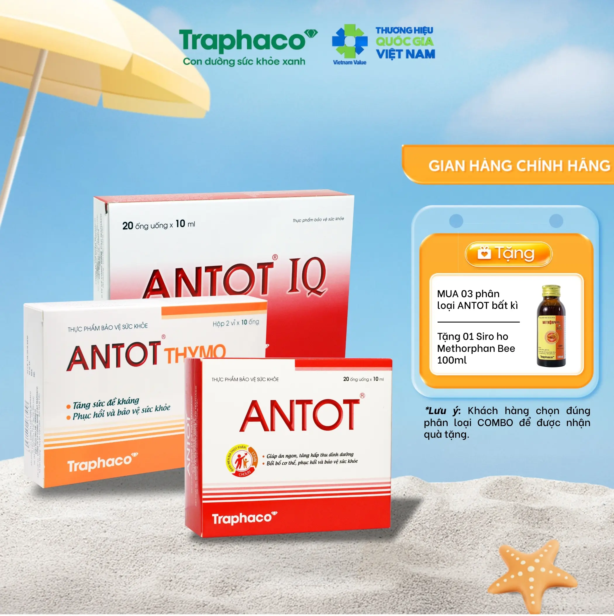 TPBVSK ANTOT, ANTOT IQ, ANTOT THYMO Traphaco - Hỗ Trợ Cải Thiện Vị Giác Cho Bé, Hỗ Trợ Hấp Thu Hộp 20 Ống  x 10ML