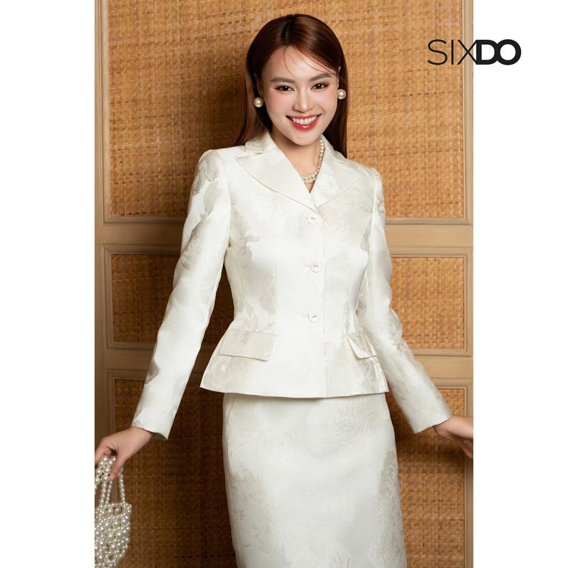 Áo vest gấm dài tay màu kem nhạt SIXDO (Light Cream Brocade Vest)