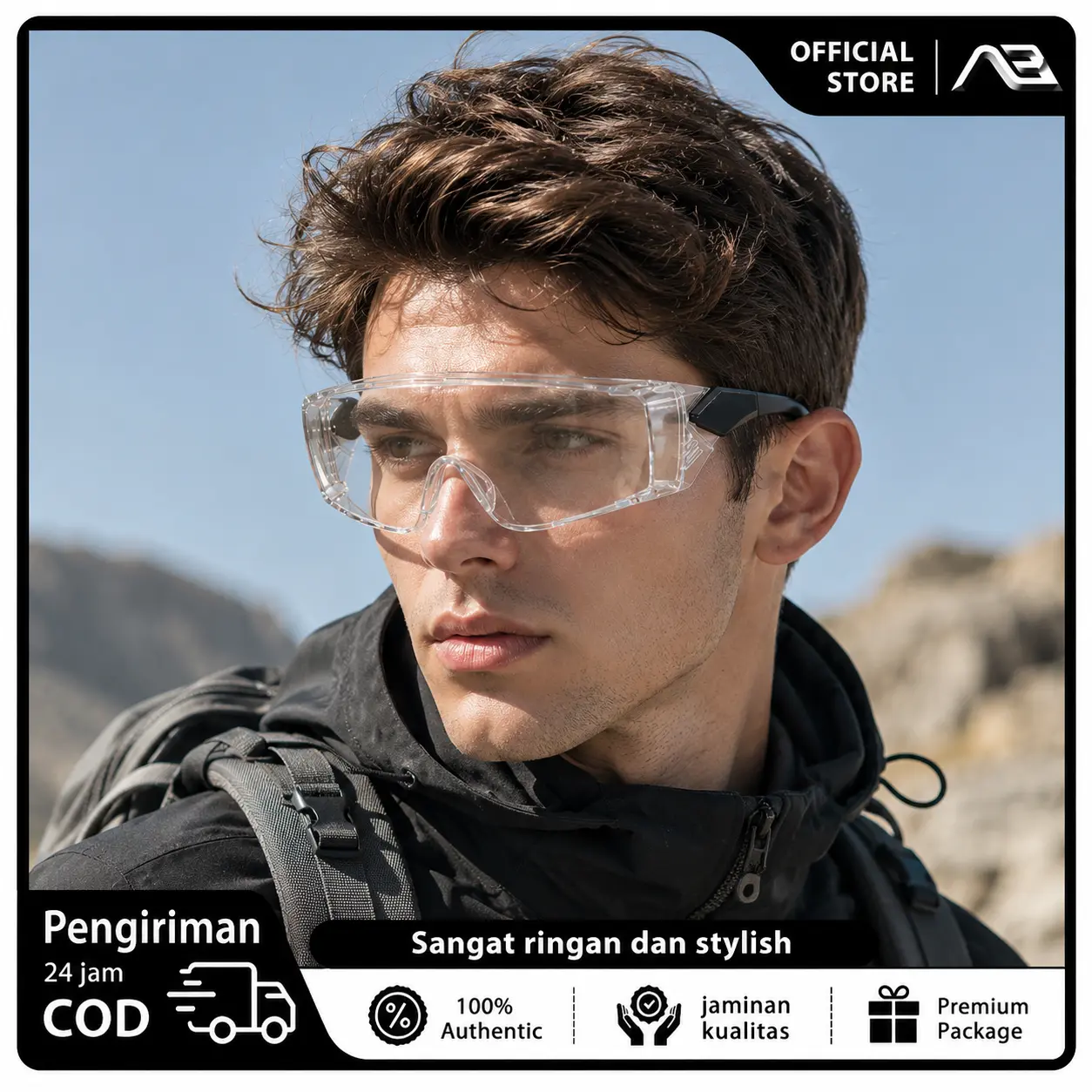 AE-Kacamata Safety Anti Debu Anti Kabut Tahan Benturan, Bisa Pakai di Atas Kacamata Minus, Cocok Outdoor & Pekerjaan Bengkel