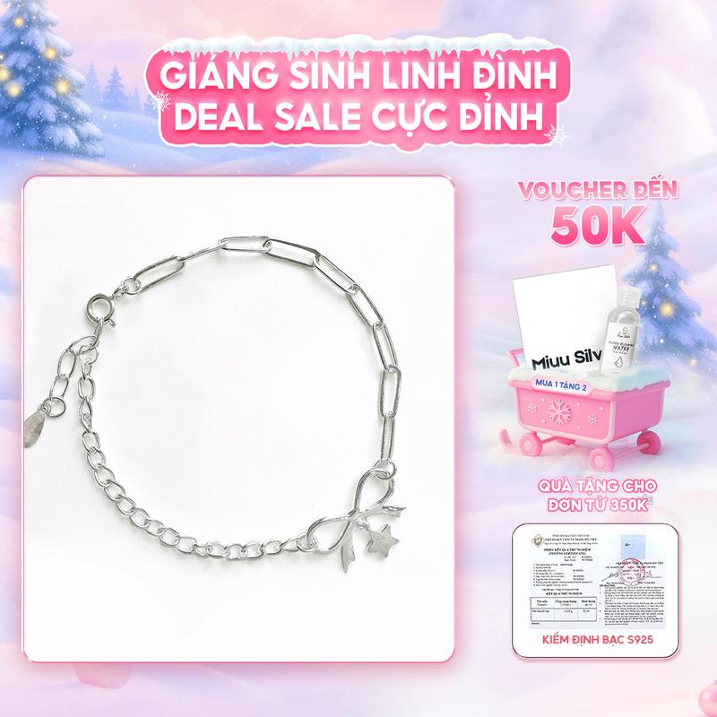 DEAL SỐC Vòng tay bạc nữ Miuu Silver lắc tay hình nơ ngôi sao xinh xắn Ribbon Bracelet vòng tay