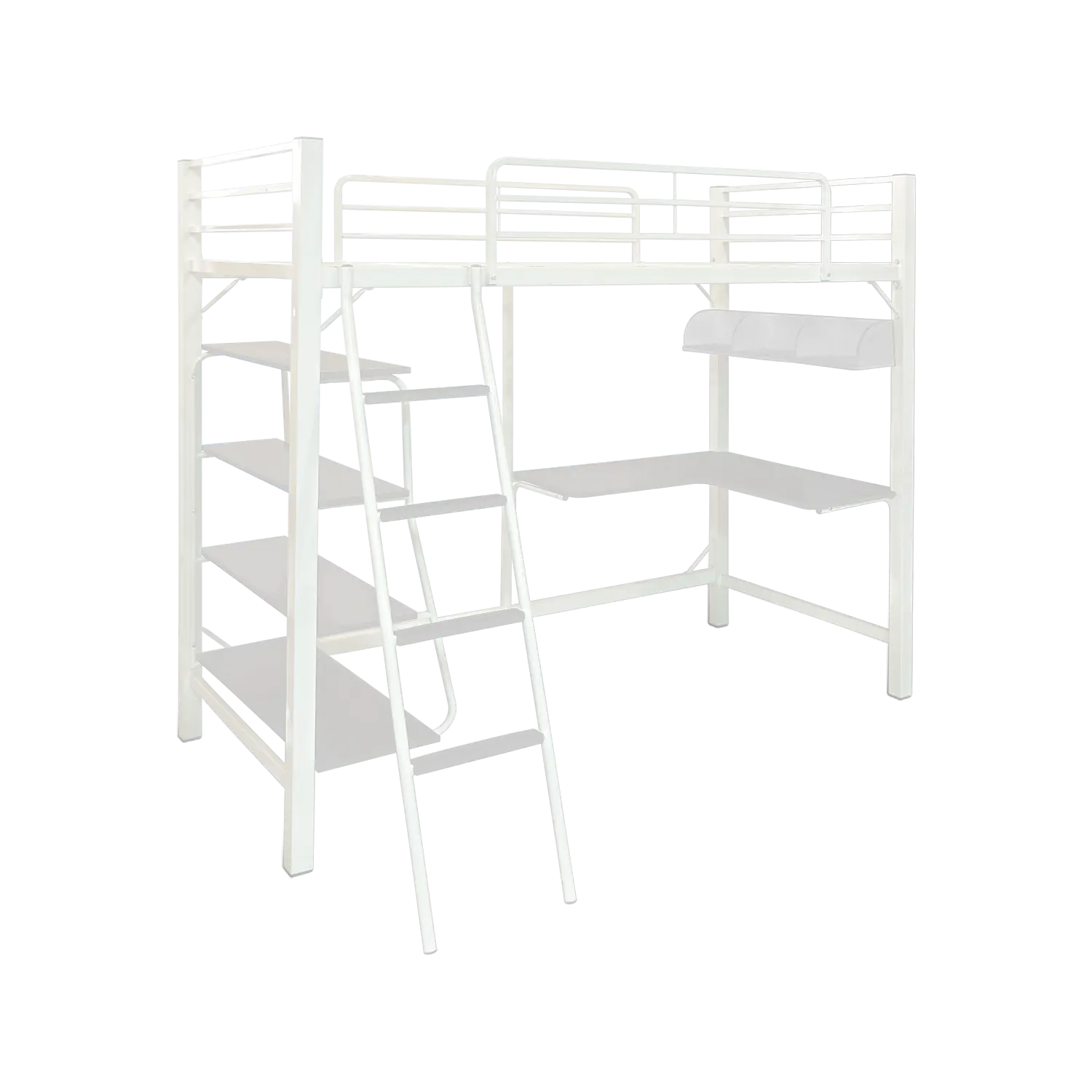 KitchenZ 6.5FT 3V Loft Bed Frame Study Table & Book Shelves Single Metal Bed Frame -3VAH904/BB8100 White Furniture