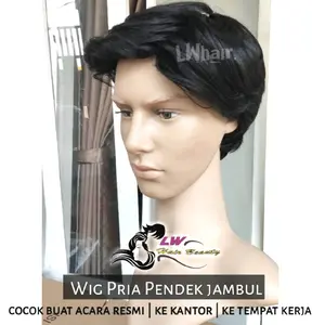 Wig Cowo Sempong Kanan Jambul Mengombak rambut palsu cowok