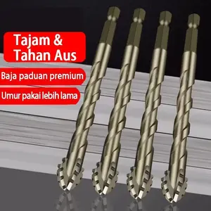 Set Mata Bor 4 Sisi Baja Keras 6mm 8mm 10mm 12mm untuk Keramik Marmer Beton