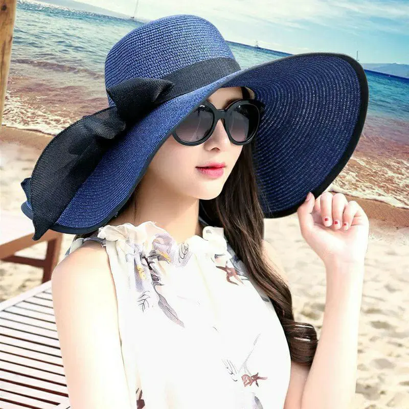 LUFFYSTORE.ID - Topi pantai lebar wanita list hitam Floppy musim panas pelindung dari sinar matahari BISA COD 6