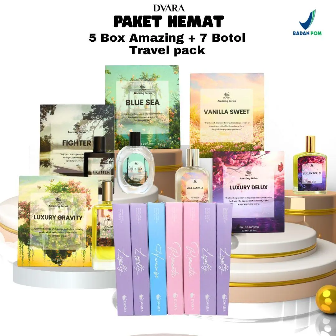 DVARA PAKET HEMAT SPECIAL 5 BOX AMAZING SERIES + 7 TRAVEL PACK WANGI TAHAN LAMA