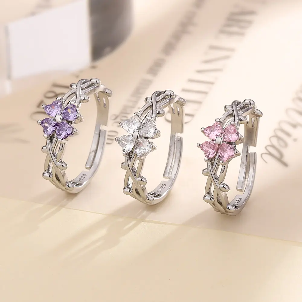 Lucky Flower Love Clover Open Ring