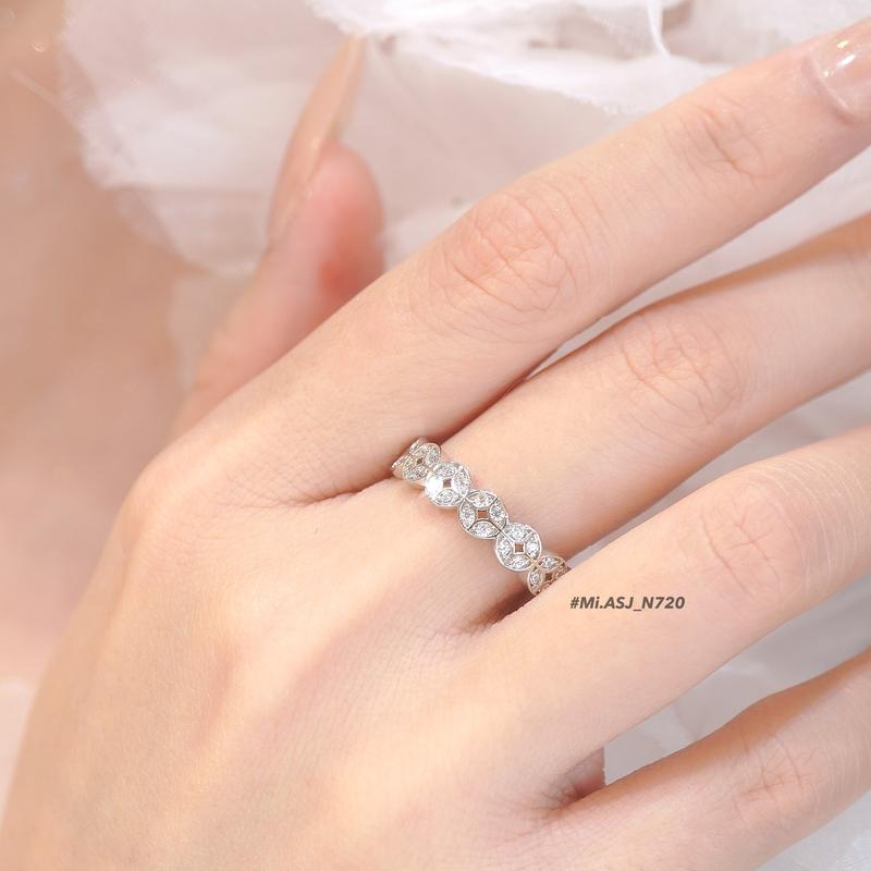  N720 -  Nhẫn nữ kim tiền bạc S925 đá CZ xi bạch kim cao cấp MiASJ 