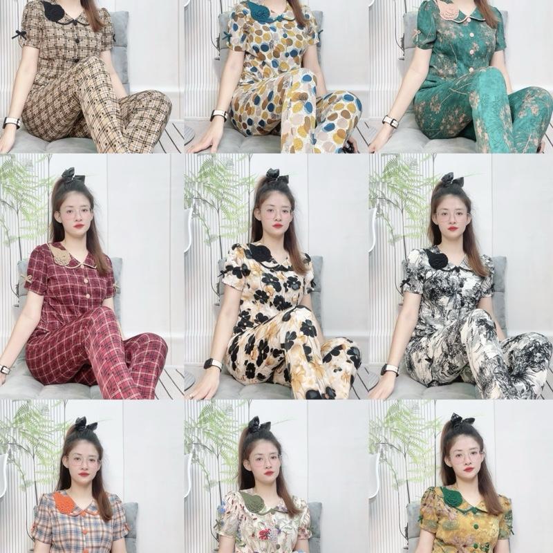 Đồ bộ lụa mango cổ sen đính bông chích ly tay ngắn quần dài phom từ 40 đến 70kg 3