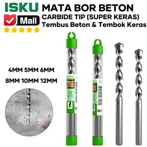 ISKU Mata Bor Beton Set 5 6 Pcs 4 5 6 8 10 12 mm Bor Tembok Bata Semen Cor Masonry Drill Bit Alat Tukang Bangunan Tungsten Widia YG8 Bulat Round Shank Mesin Bor Tangan Impact Baut Fischer Dynabolt Heavy Duty Anti Patah Original Garansi