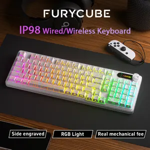 FURYCUBE IP98 Membrane Keyboard Mechanical Feel Gradient PBT Keycaps Side-Engraved Backlit Letters Smart Knob Gasket Structure IP98 Waterproof Hot Swappable RGB Lighting Durable Double-Shot Keycaps Anti-Oil Matte Texture