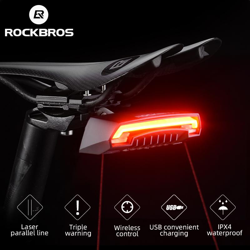 Đèn Hậu Xe Đạp, ROCKBROS, Có Thể Sạc Lại USB, Không Dây, Chống Thấm Nước, Điều Khiển Từ Xa Thông Minh An Toàn MTB, Đèn Xe Đạp, Đèn