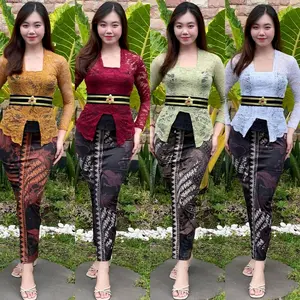 ONE SET KEBAYA SOFIA set belt Obi/ Setelan KEBAYA Brokat/atasan wanita tradisional Wisuda modern kamen bali rok kutubaru satu Baju Kondangan Kondangan Kain Dress Mewah Mewah Remaja Hitam Kancing Panjang Tangan Pesta Pendek Batik