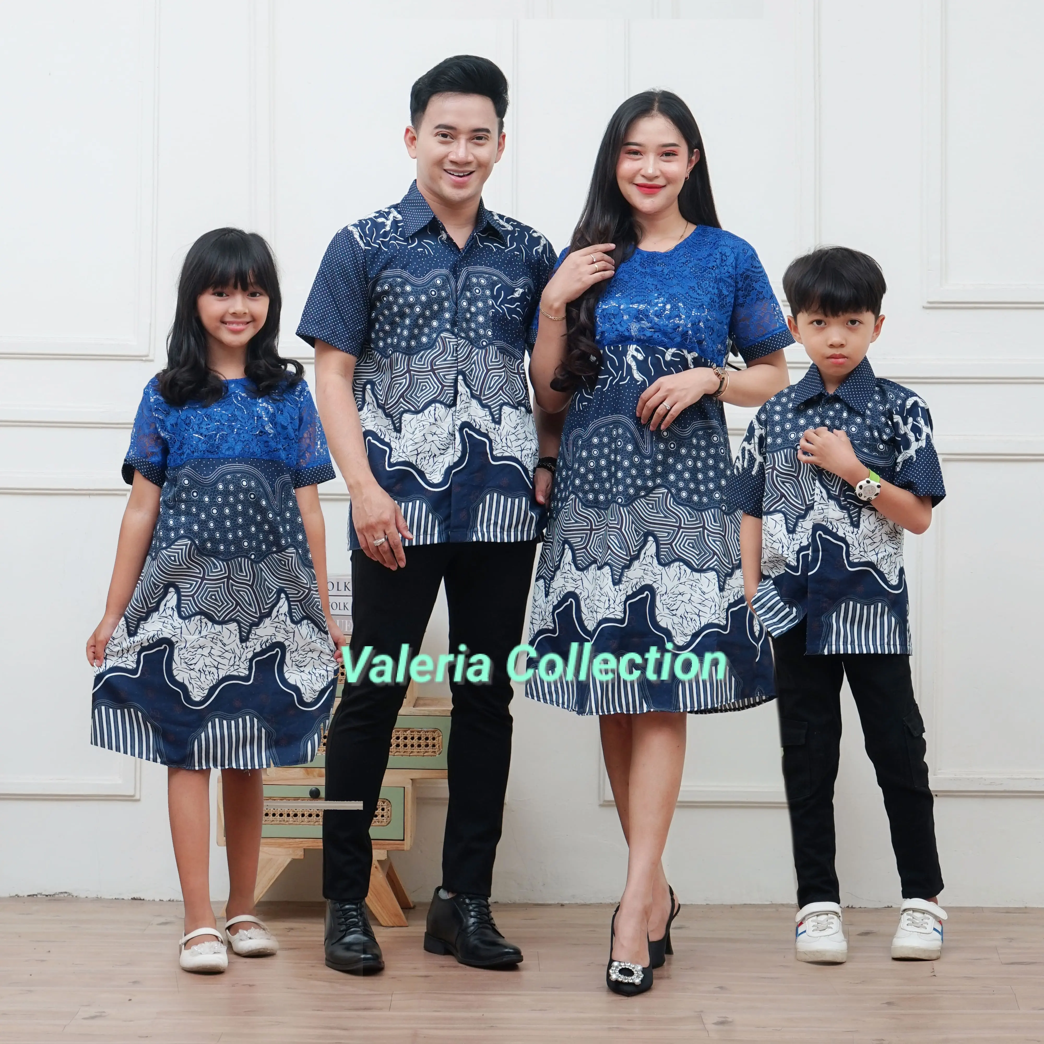 Couple Keluarga empat orang Lengan Pendek Ayah Ibu Anak Laki-Laki Anak Perempuan Baju Pesta Pasangan Sekeluarga Atasan Dress Brokat