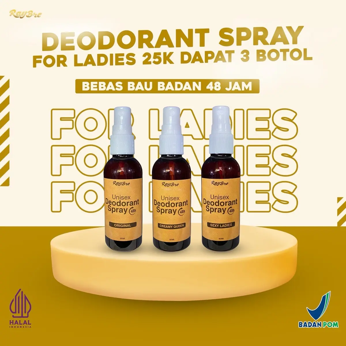 25ribu dapat 3 deodorant spray tawas untuk cewek aroma wanita