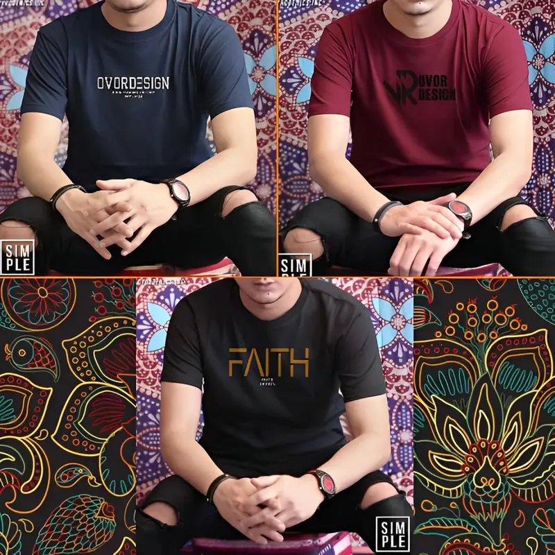Kaos distro 3pcs Kaos pria dewasa Kaos oblong Lengan pendek Bahan katun 7