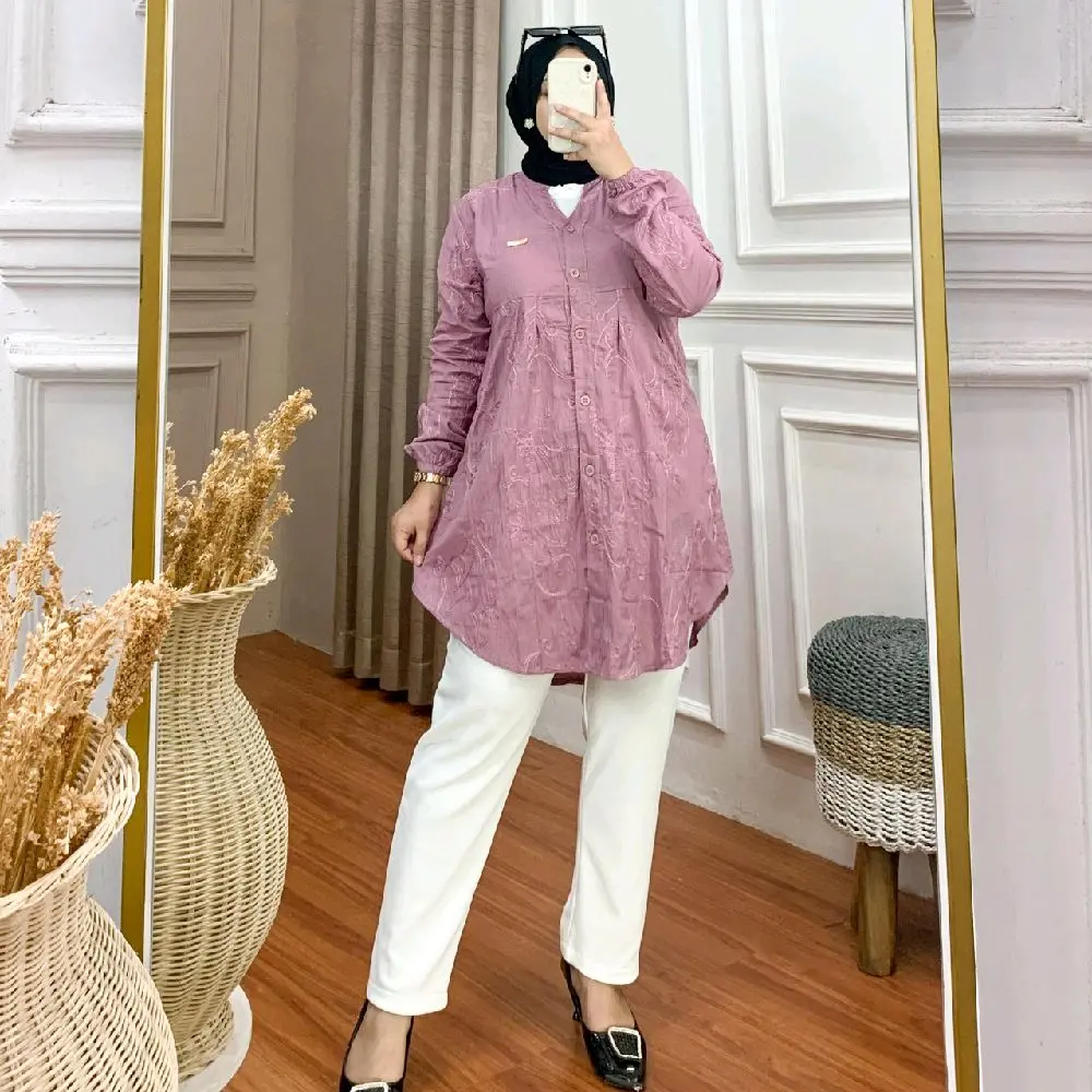 BELINDA TUNIK LEBARAN DAILY POLO LINEN BORDIR