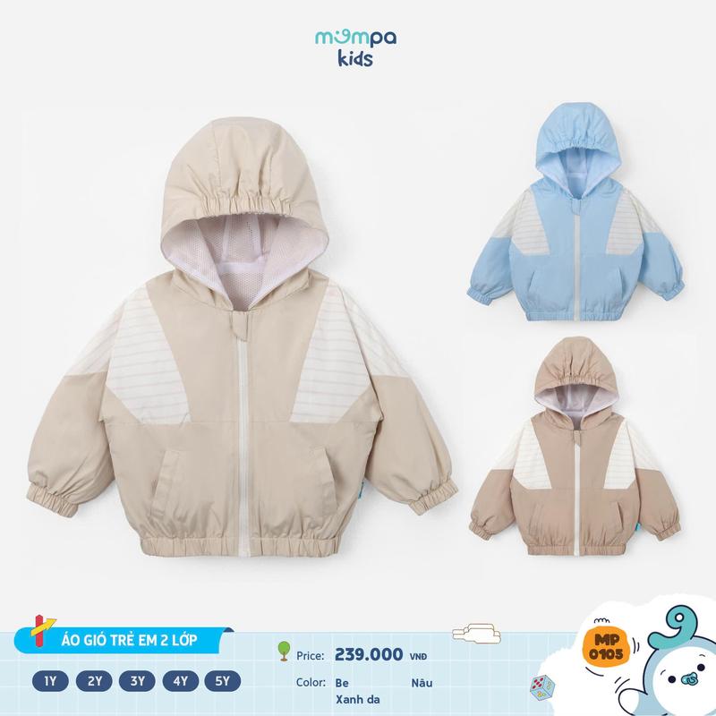  Áo khoác gió cho bé Mompa 1 đến 5 tuổi vải gió 2 lớp chống bụi bẩn kháng khuẩn vải lót lưới MP 0105 M25TD 