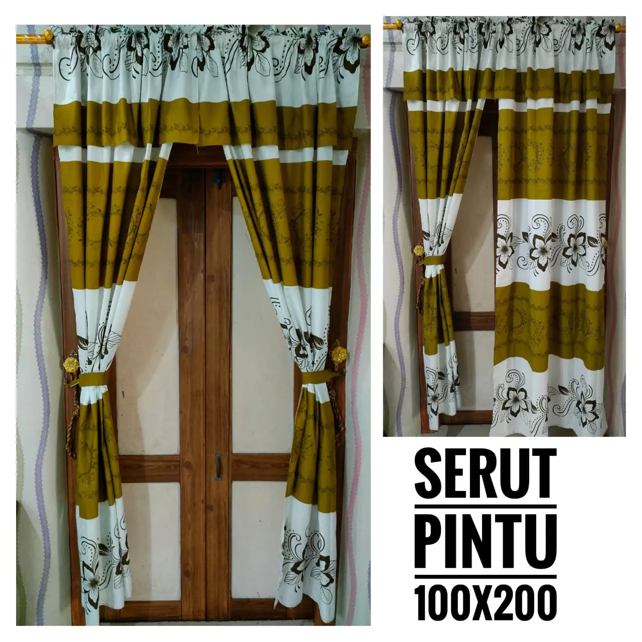 Gorden Serut Pintu dan Jendelan ukuran 100 x 200 free Tali Kain Katun Tebal Tidak nerawang Dekorasi
