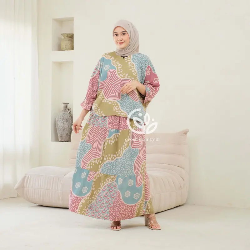 One Set Rok Marina Rayon Batik Premium Jumbo Busui Atasan Bawahan Wanita Rok Adem Tebal Nyaman 2