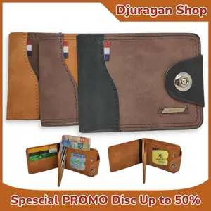 Dompet Pria Kulit PU Import Lipat Dua 10 Slot Kartu 2 Slot UangPengunci Kancing Mortega Ukuran Standard