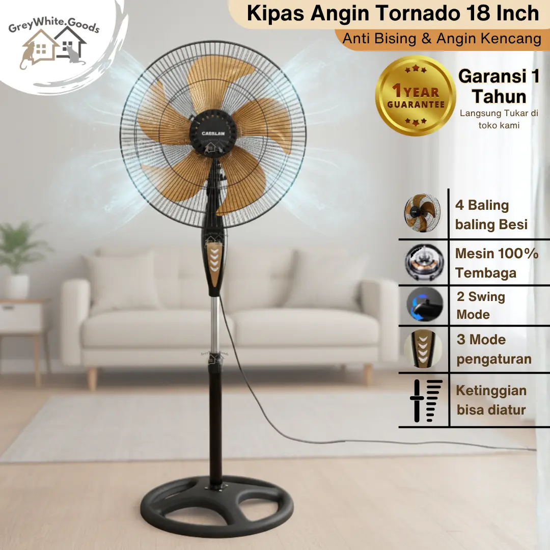 Kipas Angin Besi Tornado 5 Baling Emas Kipas Bergaransi Hemat Energi Turbo