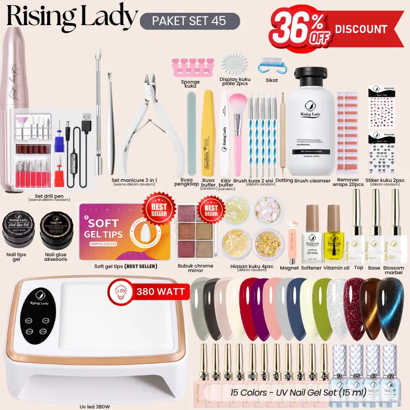 SET NAIL ART LENGKAP 45IN1/49IN1/53IN1/79IN1/80IN1 SET KUTEK GEL NAIL POLISH UV/UNTUK NAIL ART PEMULA
