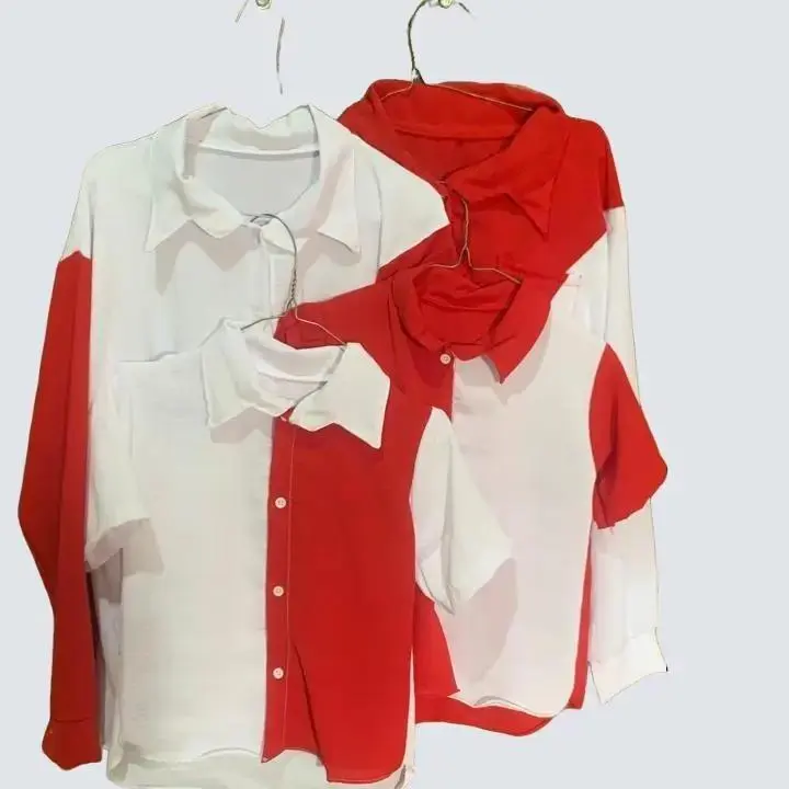 BAJU ATASAN KEMERDEKAAN/ATASAN WANITA MERAH PUTIH BAHAN ADEM COTTON CRINKLE/ MERAH PUTIH/BAJU KEMERDEKAAN/UKURAN S,M,L,XL,DAN JUMBO Kancing Muslim Oversize Airflow Hitam Maroon