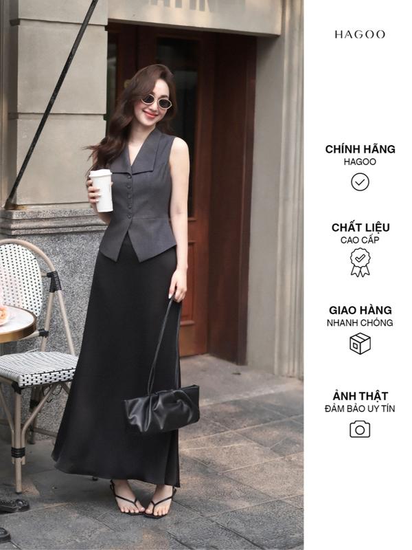 HAGOO Chân váy lụa nữ dáng dài cao cấp  4 màu Đỏ / Đen / Trắng / Nâu Nữ [CV469] Nhung Women